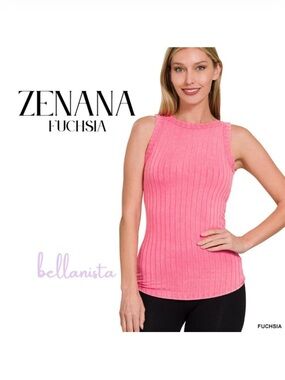 Zenana Outfitters Fuchsia Ribbed Sleeveless Tank
